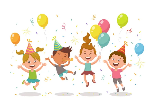 Grupo de crianças comemorando uma festa — Vetor de Stock