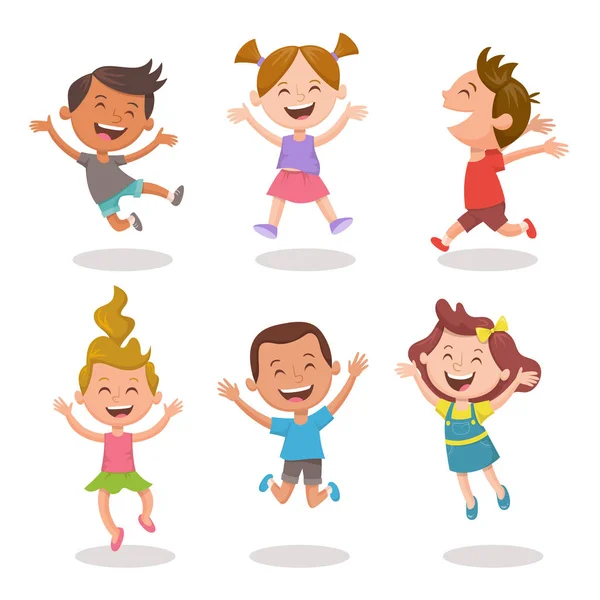 幸せな子供たちはジャンプして笑っています。3 の 2 を設定します。. — ストックベクタ