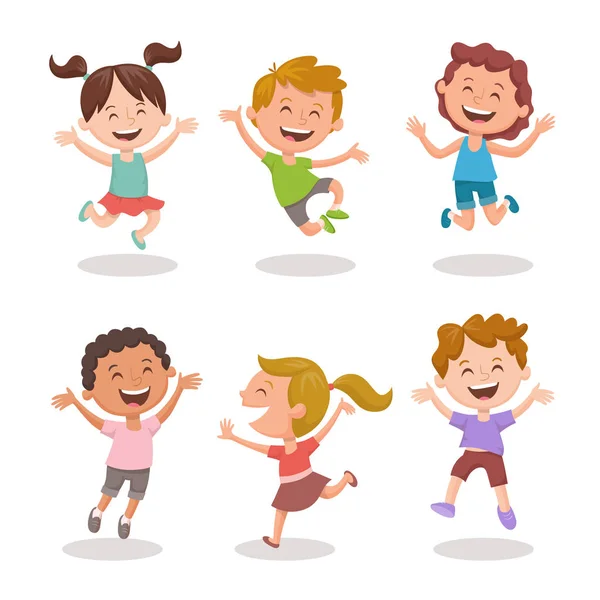 Šťastné děti skáčou a smějí se. Nastavení 3 ze 3. — Stockový vektor