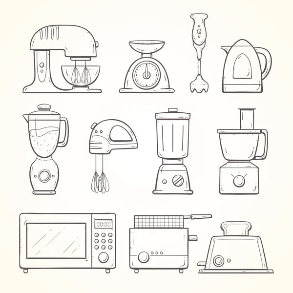 Hand drawn kitchen appliances — Stock Vector