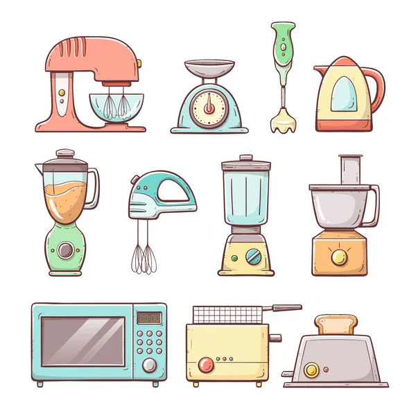 Aparatos de cocina dibujados a mano — Vector de stock