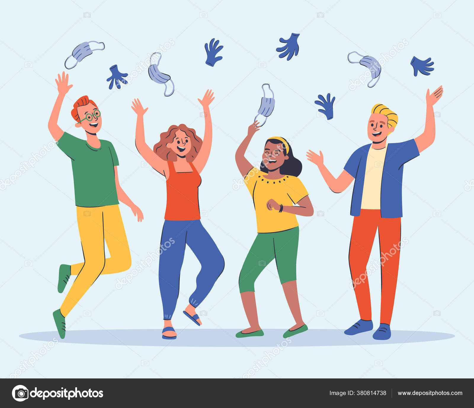 Group Four Friends Celebrating End Pandemic Laughing Throwing Surgical  Masks Stock Vector Image by ©insemar #380814738