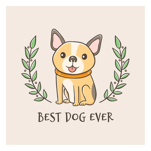 Lindo Perro Sentado Decorado Con Una Corona Hojas Texto Mejor — Vector de stock