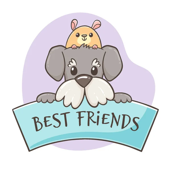 Funny Hamster Peeking Head Cute Dog Sign Quote Best Friends — Stock Vector