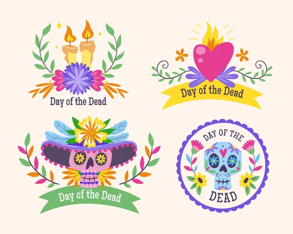 Día Los Muertos Dia Los Muertos Labels Etiquetas Mexicanas Dibujos — Archivo Imágenes Vectoriales