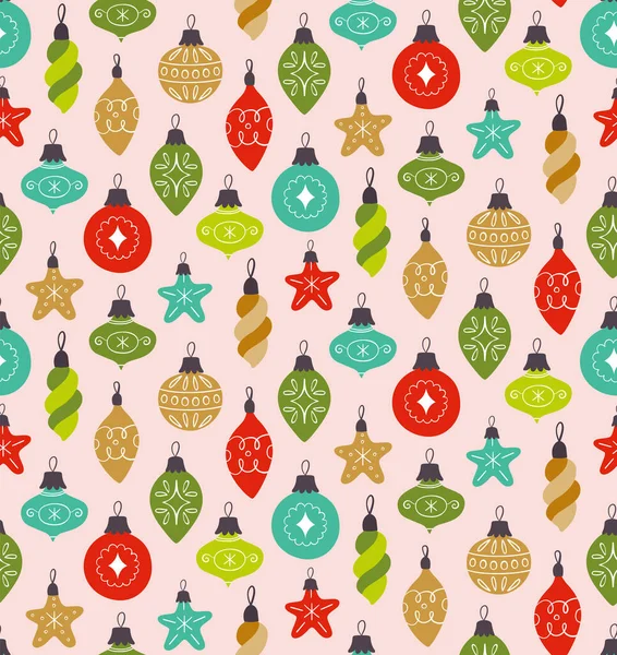 Christmas Seamless Pattern Cute Decorative Ball Ornaments Isolated Pink Background — Stock Vector