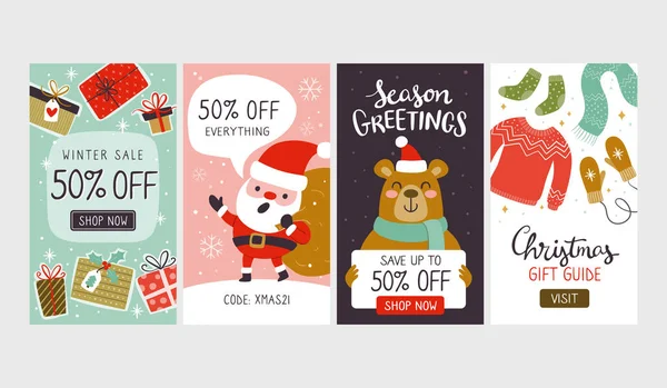 Kolekce Vánočního Prodeje Vertikálních Bannerů Ideální Pro Příspěvky Příběhy Sociálních — Stockový vektor