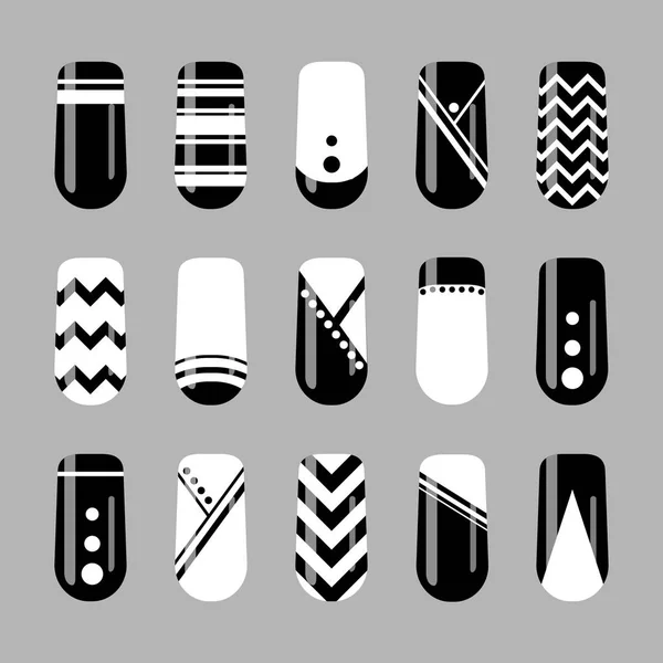 Nail art ontwerpen. Vector set zwart / wit geometrische nagels — Stockvector