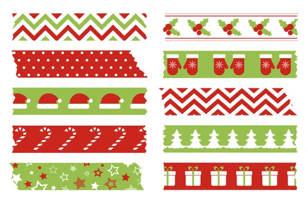 Conjunto de cintas washi navideñas. Plantilla vectorial de cintas adhesivas brillantes — Archivo Imágenes Vectoriales