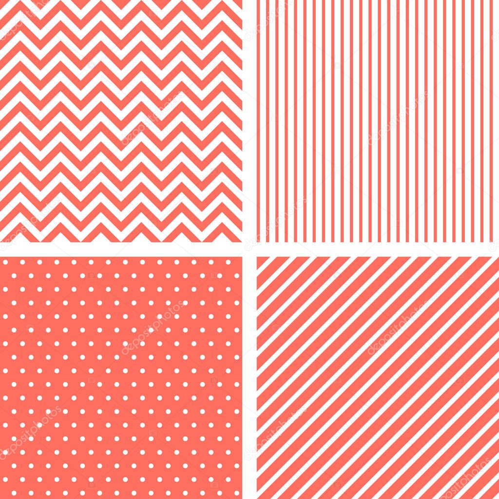 Vecor seamless patterns in living coral color of the year 2019