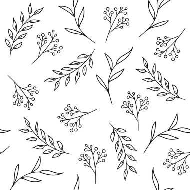 El çekilmiş çiçek seamless modeli ile bitki ve meyveler