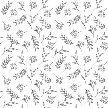 Çiçek seamless modeli. Vektör elle çizilmiş otlar, meyveler.