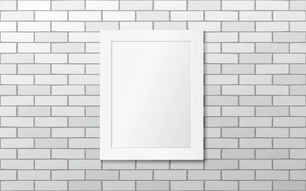 Marco blanco en una pared de ladrillo blanco. Burla vectorial hasta — Archivo Imágenes Vectoriales