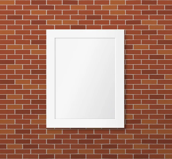 Moldura branca numa parede de tijolos. Vector mock up para imagem, design de cartaz —  Vetores de Stock