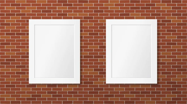 Dva bílé rámy na cihlové stěně. Rozložení snímků s vektorovým obrázkem — Stockový vektor