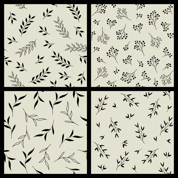 Ensemble vectoriel de motifs floraux monochromes sans couture — Image vectorielle