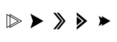 Oklar sağa. Yalıtılmış siyah ok simgelerinin vektör kümesi. Yön işaretçileri