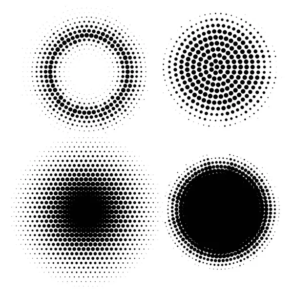 Cerchi effetto mezzitoni. Insieme vettoriale di elementi punteggiati digitali grafici astratti — Vettoriale Stock