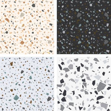 Terrazzo dokular. Vektör seti kusursuz terrazzo desenleri. İç tasarım için Venedik taş zemin arka plan