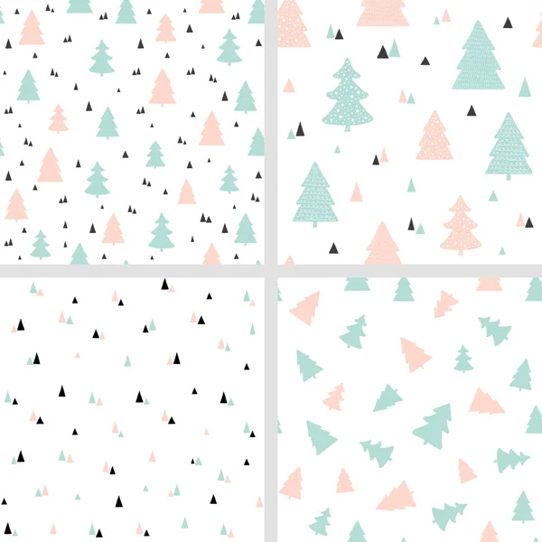 Скандинавские рождественские бесшовные узоры. Векторный набор фонов с елками. Для тканевой печати — стоковый вектор