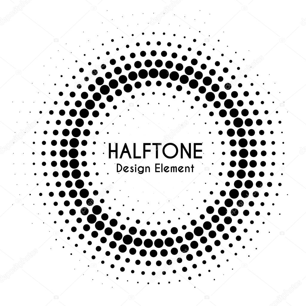 Vector halftone circle with text. Round dotted design element for banners