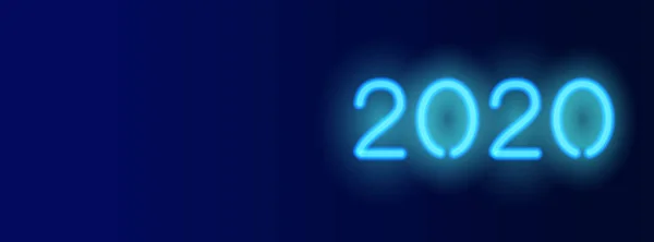 2020 vector horizontal banner. Fondo azul oscuro con símbolo de neón 2020. Banner de redes sociales, tarjeta de felicitación de Año Nuevo — Vector de stock