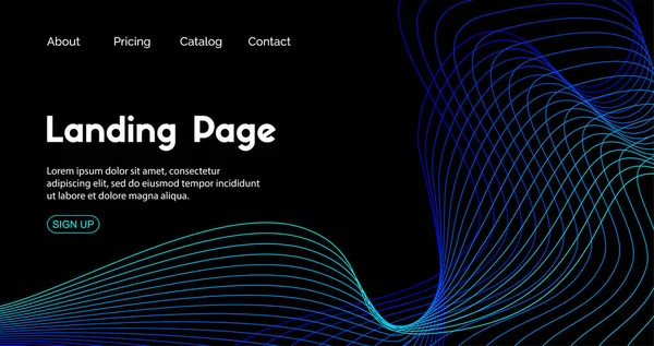 Landing Page Vektor Template. Dunkelblauer abstrakter Hintergrund für die Startseite. Website-Header mit dynamischen Linien — Stockvektor