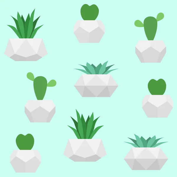 Növények cserepek varrat nélküli vektor minta. Kaktusz és zamatos virágok háttér szövet nyomtatási tervezés — Stock Vector
