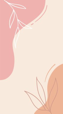 Sosyal medya hikayeleri soyut çiçek şablonlarını temsil ediyor. El çizimi moda, en az pastel renkli organik arka planlar