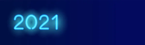 2021 длинный векторный баннер. Темно-синий фон с реалистичным неоновым символом 2021 года. Шаблон баннера социальных сетей — стоковый вектор