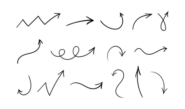 手描き矢印ベクトルセット。上、下、右、左隔離された黒いドアの矢印 — ストックベクタ