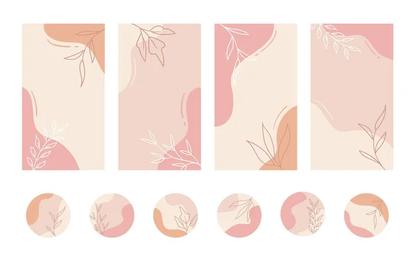 Social Media Geschichten und Highlights Vorlagen. Vektor-Set von Pastellfarben abstrakte organische florale Hintergründe — Stockvektor