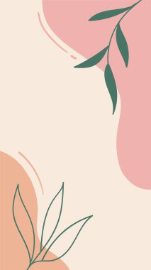 Sosyal medya hikayesi soyut çiçek şablonu. Vektör el çizimi en az pastel renkte organik arkaplan