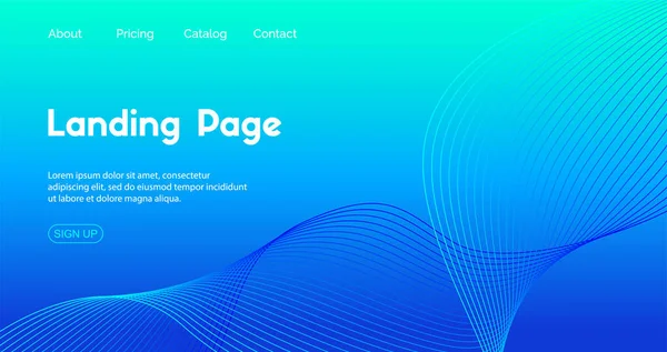 Landing Page Vektor Template. Abstrakte blaue Farbverlauf Hintergrund mit wellenförmigen Linie für Business-Website-Design — Stockvektor
