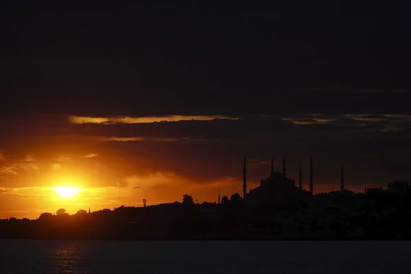 Awesome Sunset At Istanbul with Silhouette Of The Blue Mosque