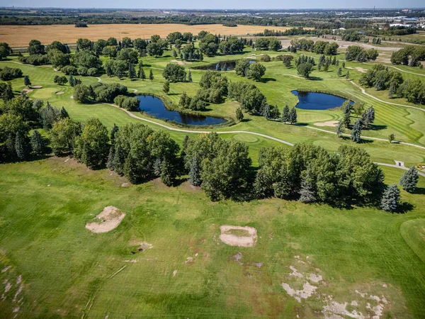 Saskatchewan, Saskatchewan 'daki Söğütler' in hava manzarasında golf sahası yeşillikleri, evler ve peyzaj alanları yer alıyor..