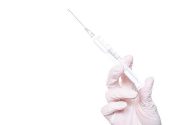 İnsülin kollajen güzellik kozmetik yüz bağımlılığı ağrı kesici Laboratuvar Laboratuvar kavramı. Doktorun ellerini tutun gösterinin fotoğraf yakından yapmak plastik vermek lateks lastik eldiven yalıtılmış beyaz arka plan şırıngada