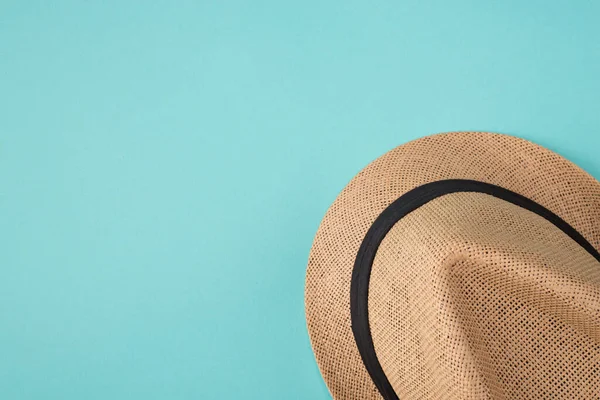 Top above overhead view photo of a hat isolated on turquoise background with copyspace