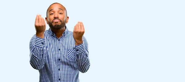 African American Man Med Skägg Arg Gestikulerande Typiska Italienska Gest — Stockfoto