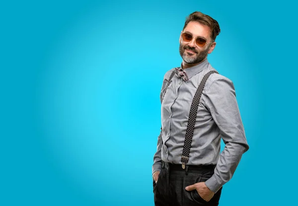 Middle Age Man Beard Bow Tie Confident Happy Big Natural — Stock Photo, Image