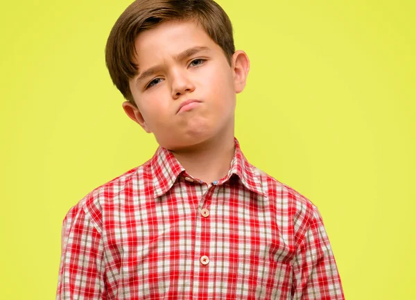 Handsome Toddler Child Green Eyes Doubt Expression Confuse Wonder Concept — Stock Photo, Image