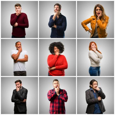 Panik ve korku ifade şokta, karışık insanları, kadın ve erkek grup korkuttu