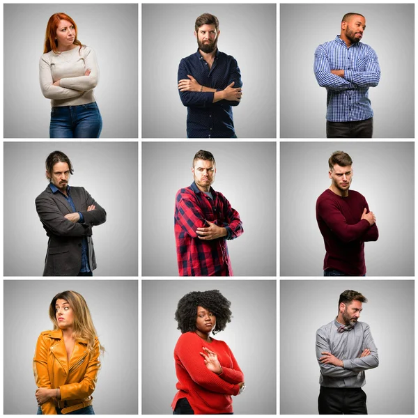 Grupo Personas Mixtas Mujeres Hombres Irritados Enojados Expresando Emociones Negativas —  Fotos de Stock