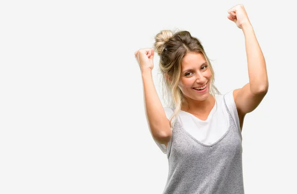 Young Beautiful Woman Happy Excited Celebrating Victory Expressing Big Success — Stock Photo, Image