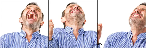 Gutaussehender Mann Mittleren Alters Großaufnahme Glücklich Und Aufgeregt Mit Siegergeste — Stockfoto