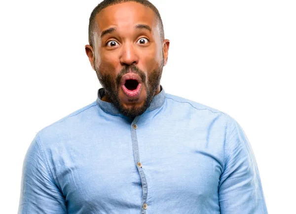 African American Man Beard Happy Surprised Cheering Expressing Wow Gesture — Stock Photo, Image