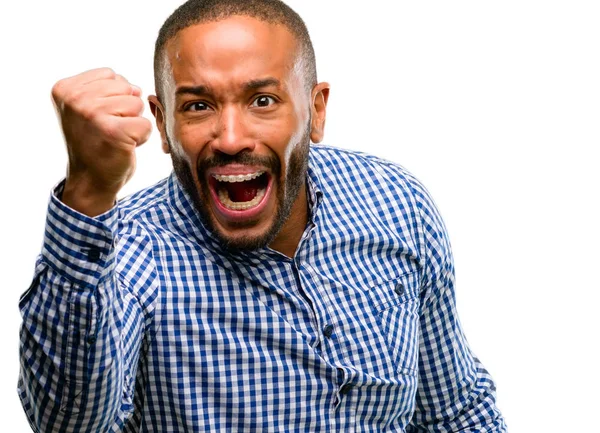 African American Człowieka Brodą Rozdrażniony Zły Wyrażania Negatywnych Emocji Zirytowany — Zdjęcie stockowe