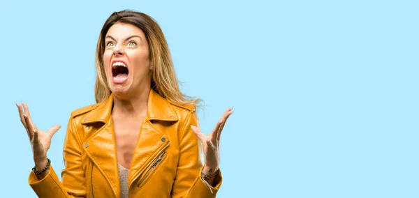 Beautiful Young Woman Terrified Nervous Expressing Anxiety Panic Gesture Overwhelmed — Stock Photo, Image