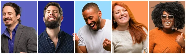 Group Cool People Woman Man Happy Excited Celebrating Victory Expressing — Stock Photo, Image