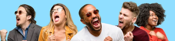 Group Mixed People Women Men Happy Excited Celebrating Victory Expressing — Stock Photo, Image